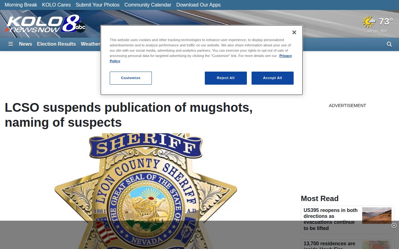 KOLO report on Lyon County booking-photo publication policy